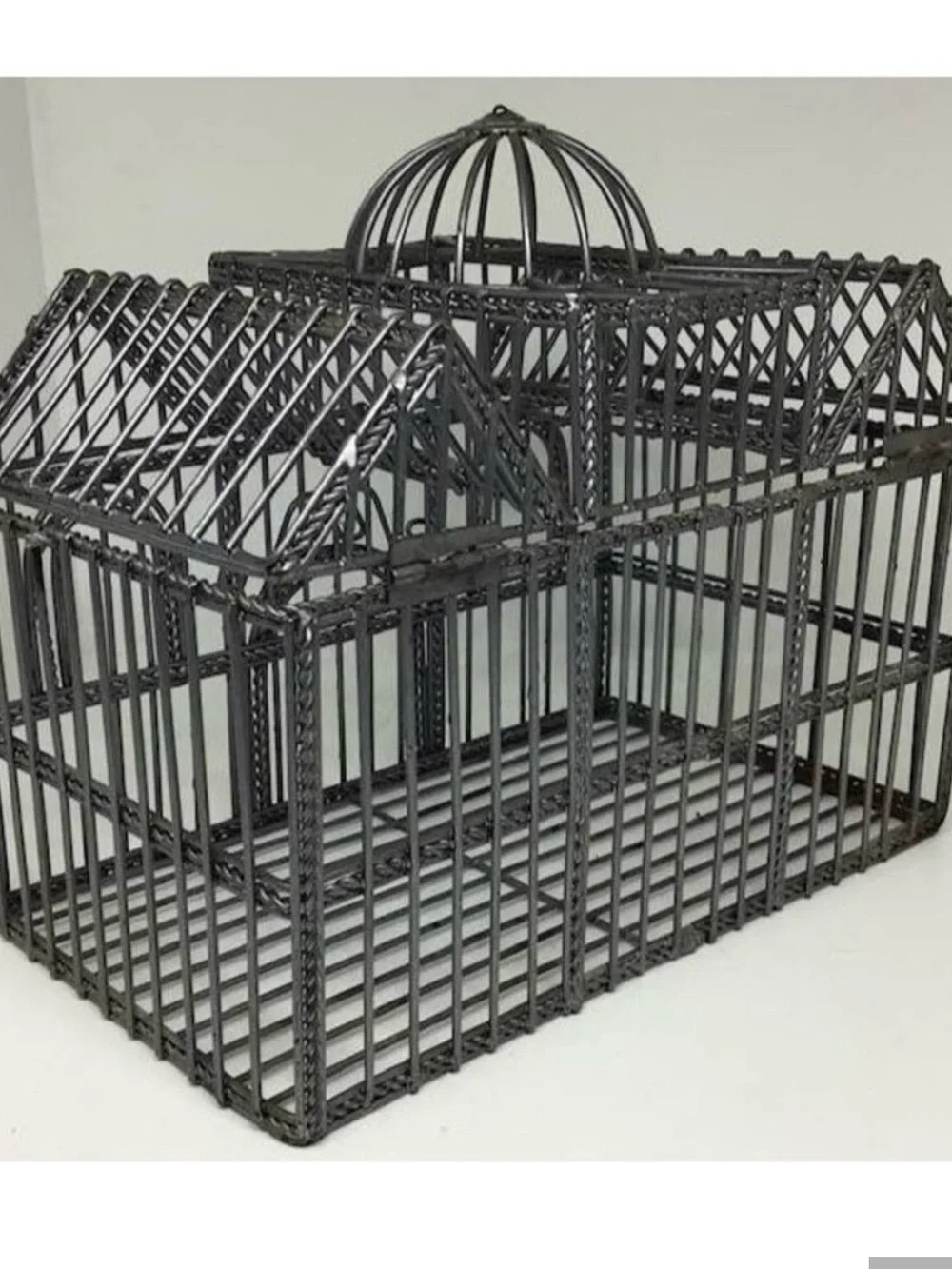 Ornate Gray Decorative Metal Birdcage Centerpiece